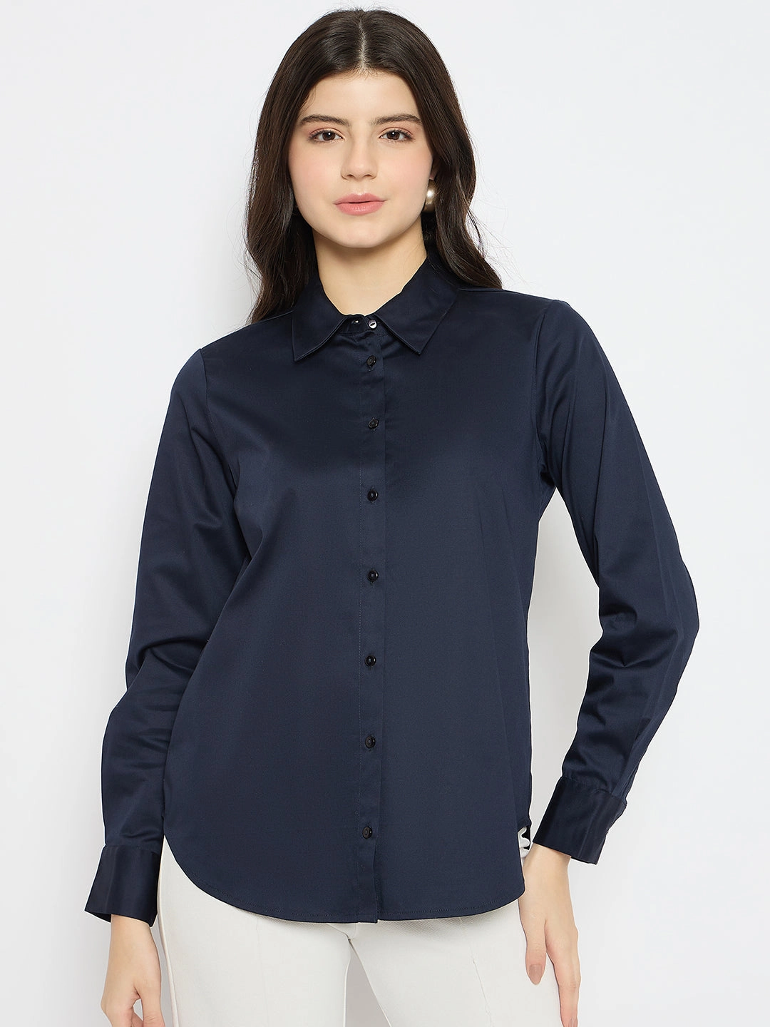 Chill Fit Madame Navy Blue Cotton Blend Shirt