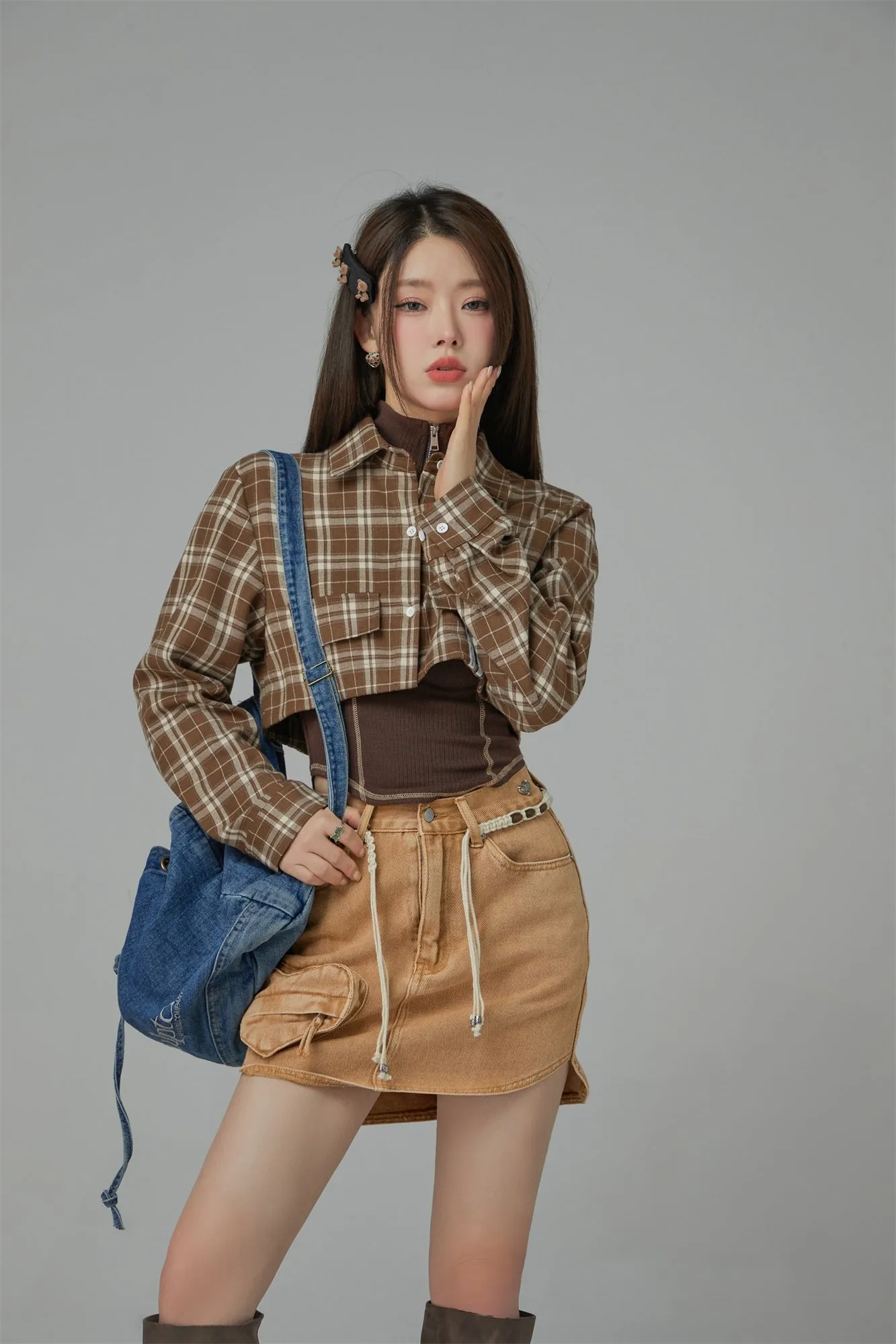 On The Ground Check Cropped Shirt