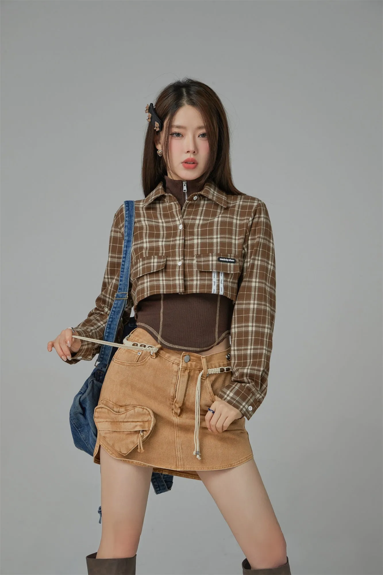 On The Ground Check Cropped Shirt