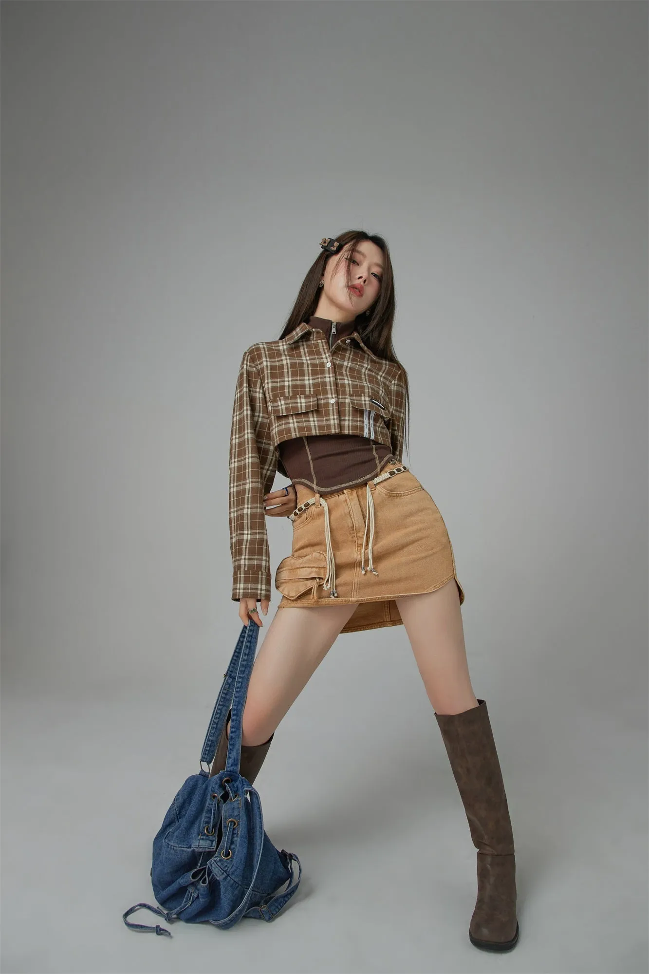 On The Ground Check Cropped Shirt