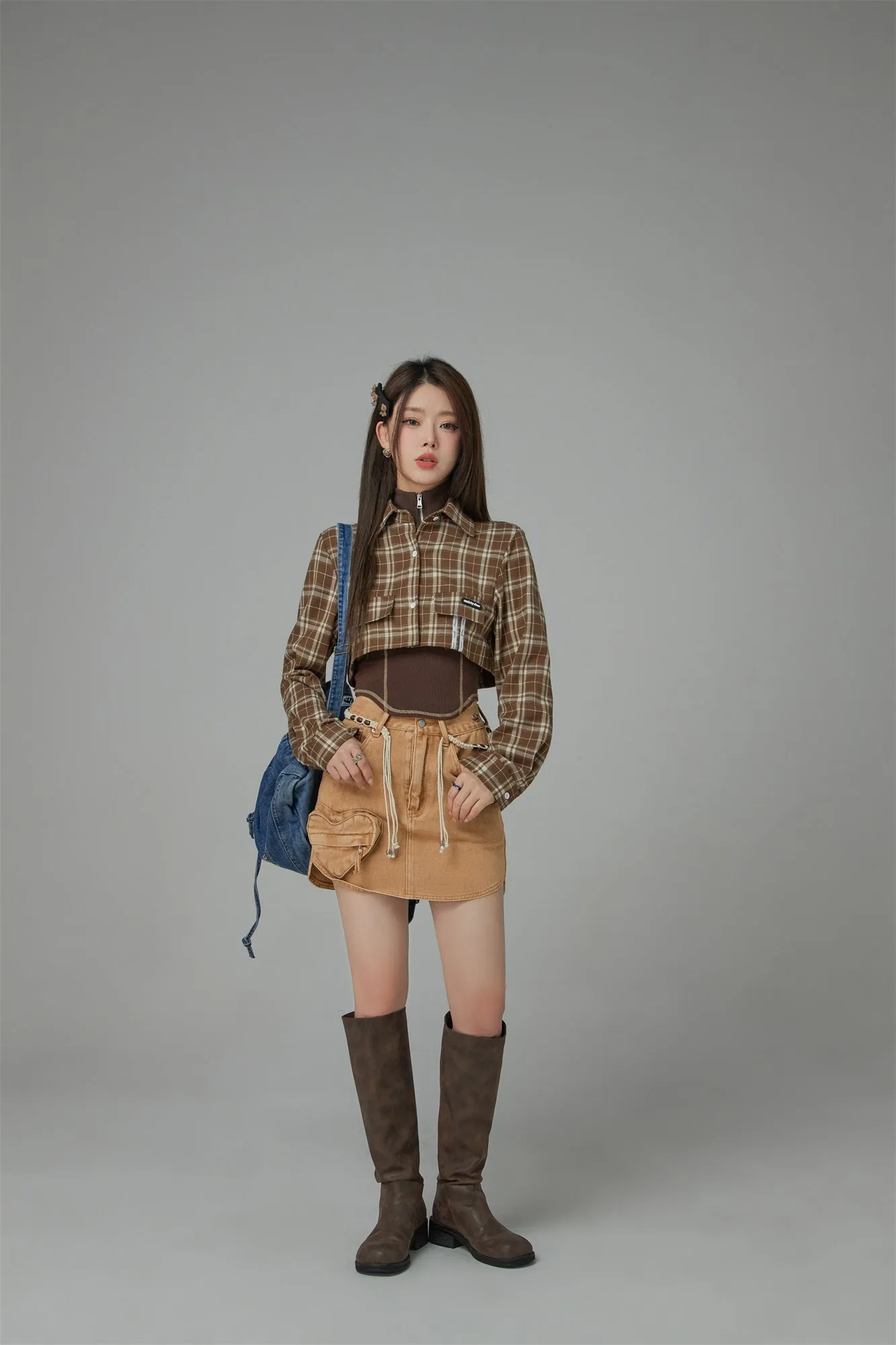 On The Ground Check Cropped Shirt