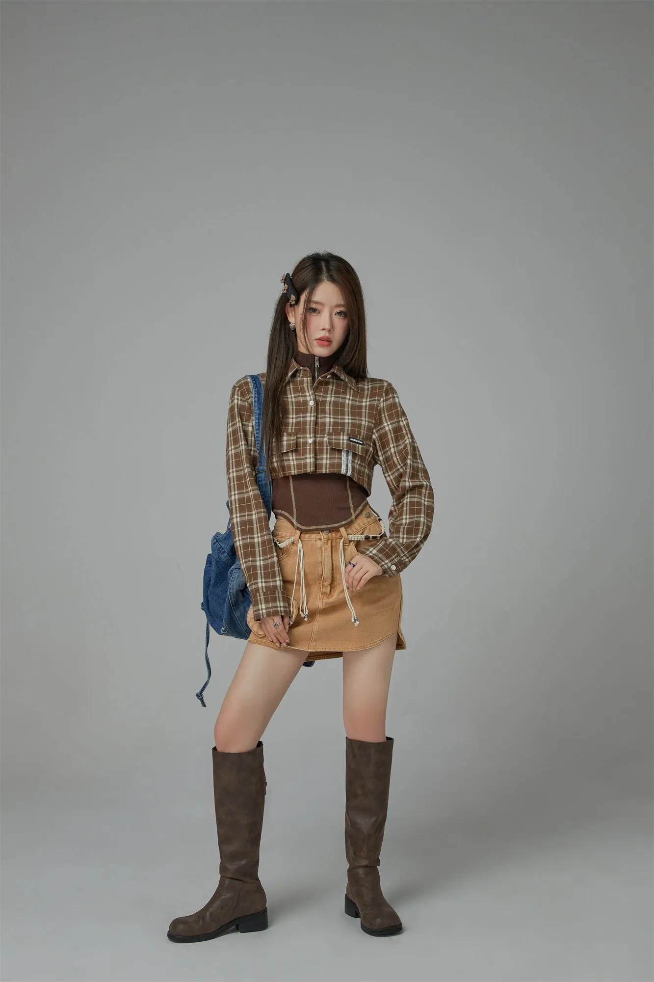 On The Ground Check Cropped Shirt