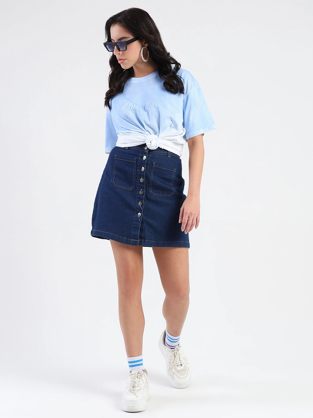 Comfort Flex Light Layers Madame Ombre Loose Fit Sky Blue Oversize Cotton T-shirt