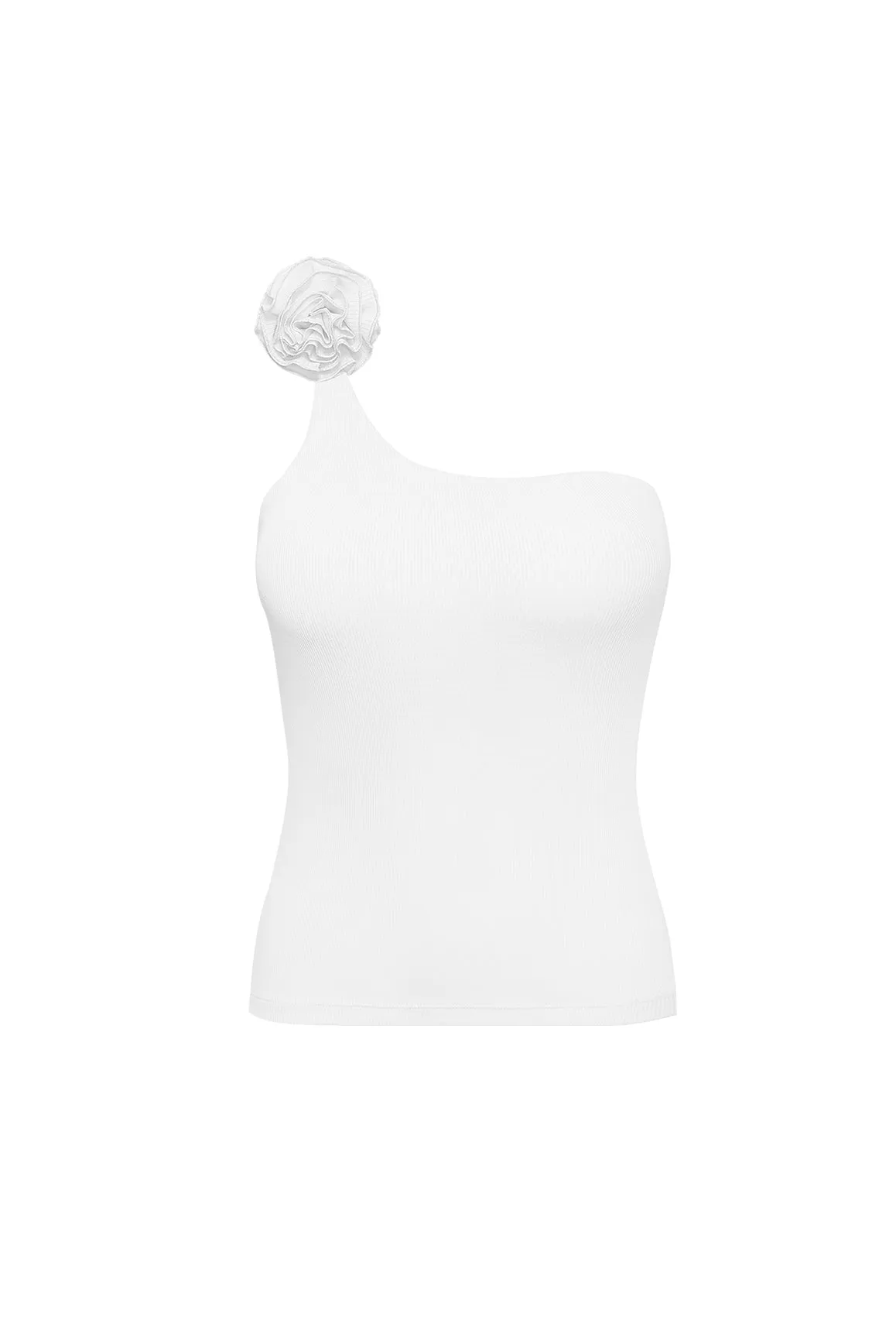 One-Shoulder Floral Tank Top Lightweight Thermal Ribbed Collar Style