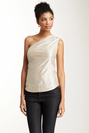 Breathable Mesh Back One Shoulder Top - Silver