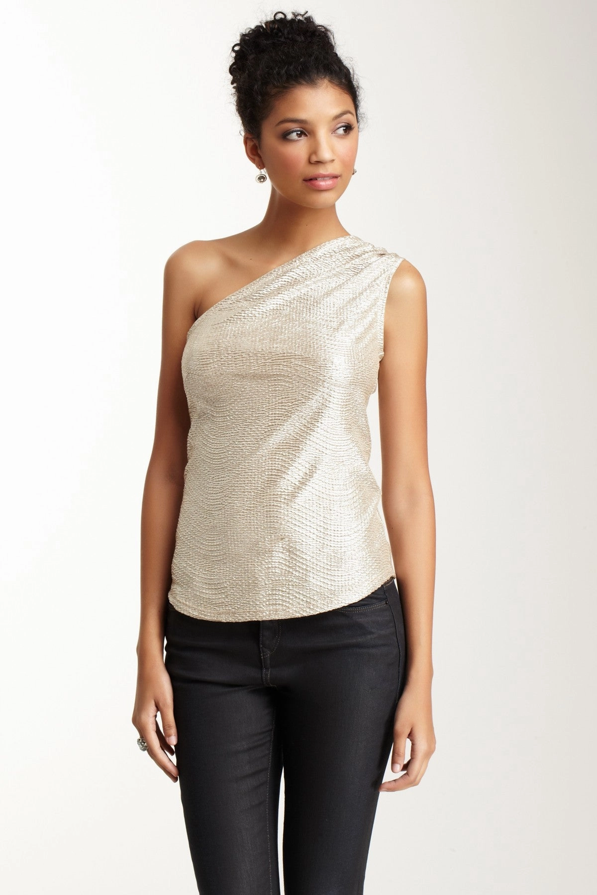 Breathable Mesh Back One Shoulder Top - Silver