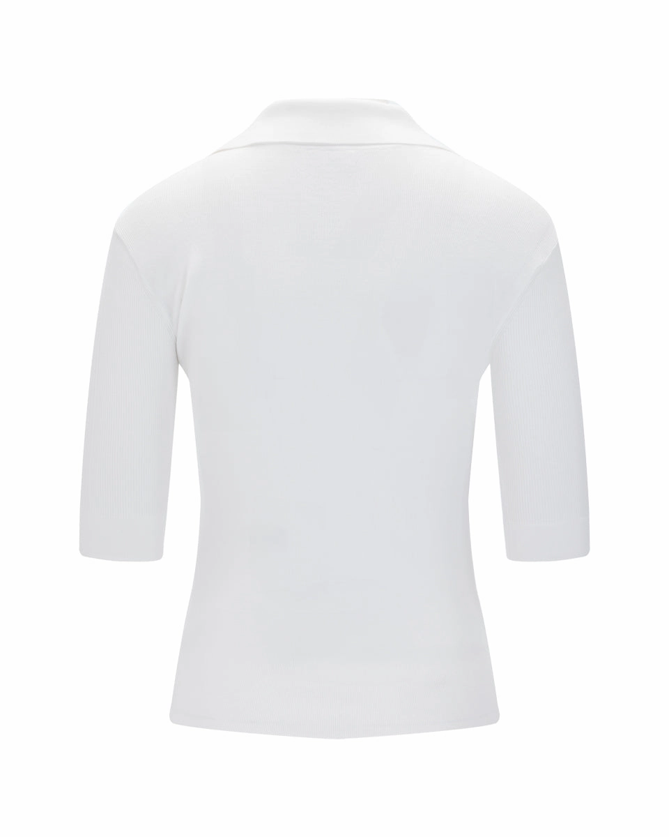 OdorResistantTreatment Open collar pearl point neck knit - White