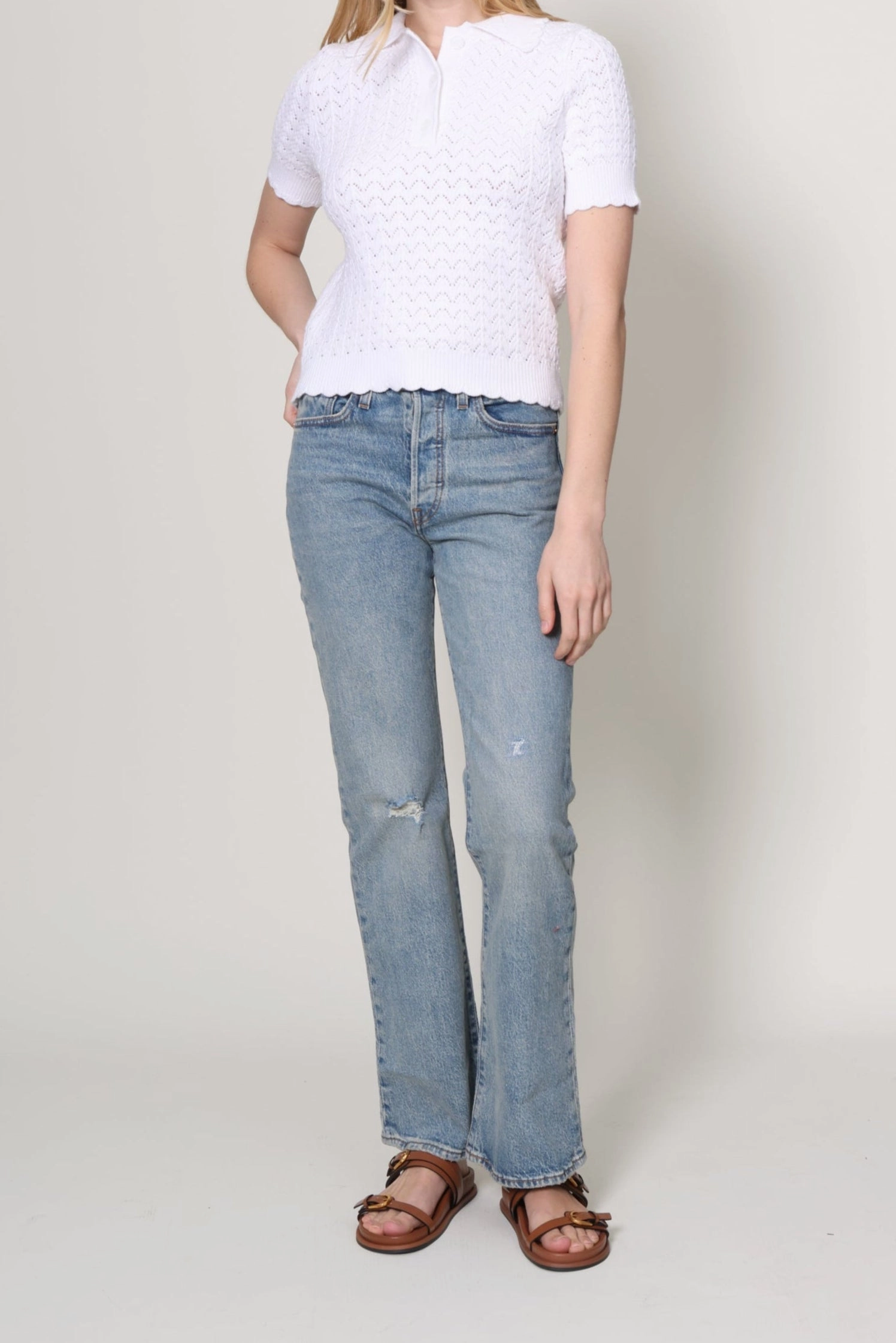 Open Stitch Polo Sweater Layered Texture Urban Casual Look
