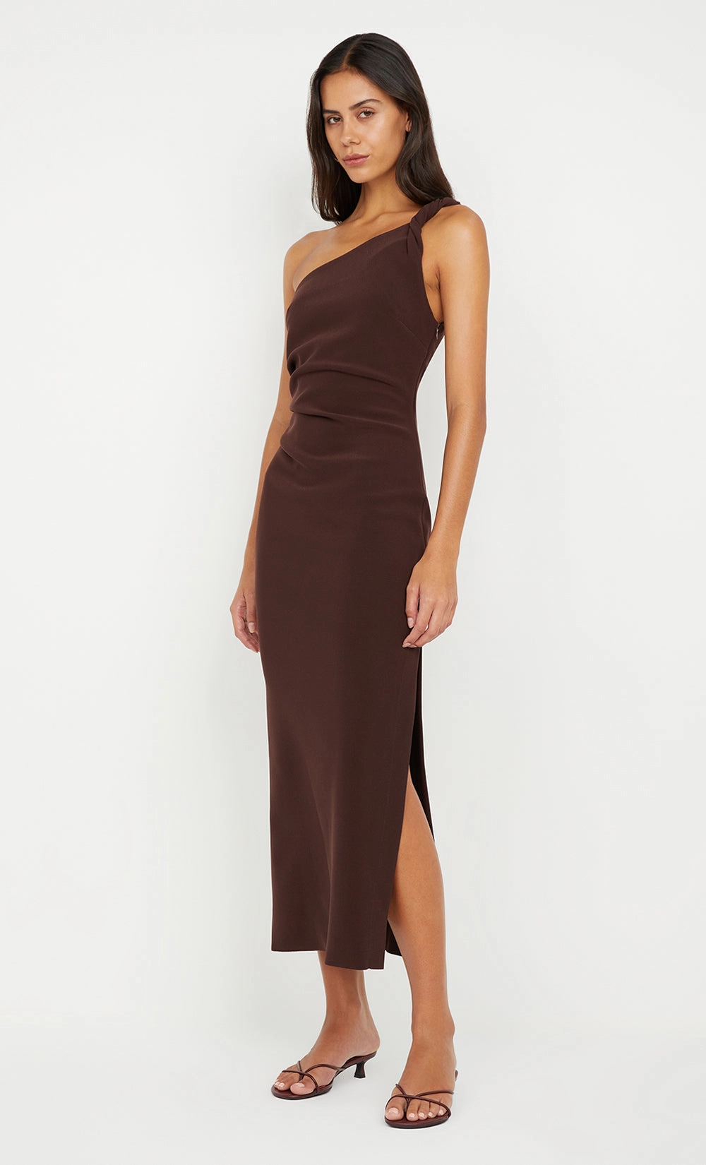ARIVEN ASYM MIDI DRESS - DARK CHOCOLATE Smooth Wear