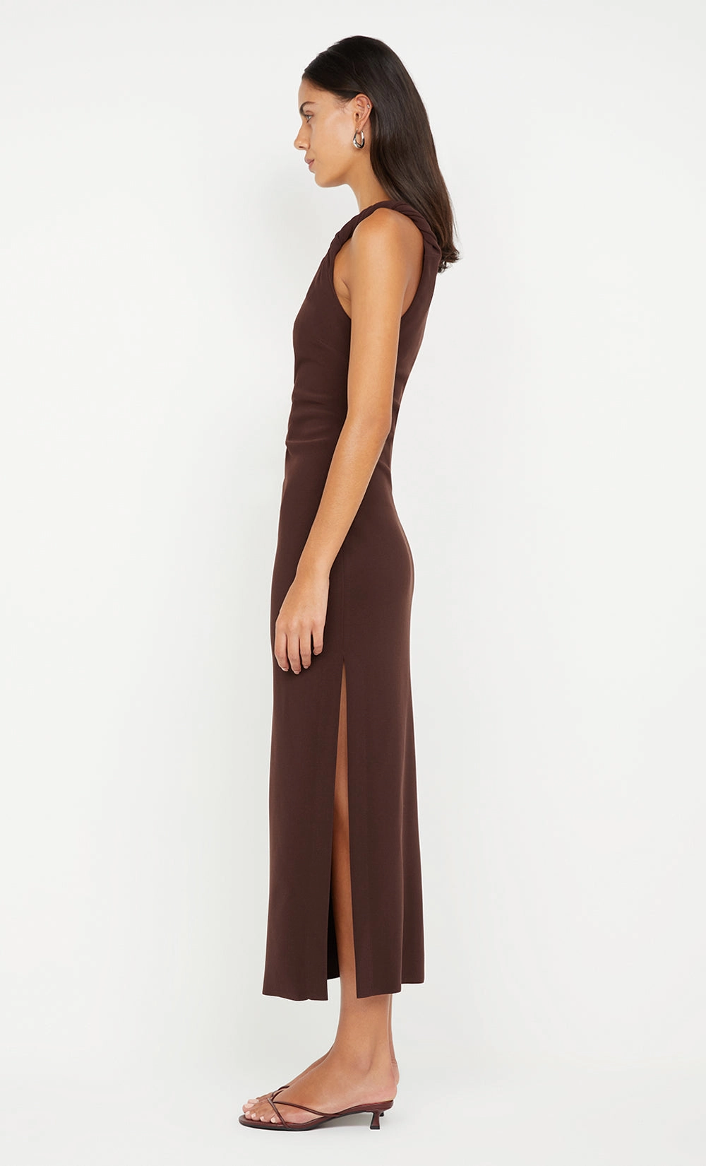 ARIVEN ASYM MIDI DRESS - DARK CHOCOLATE Art Inspired