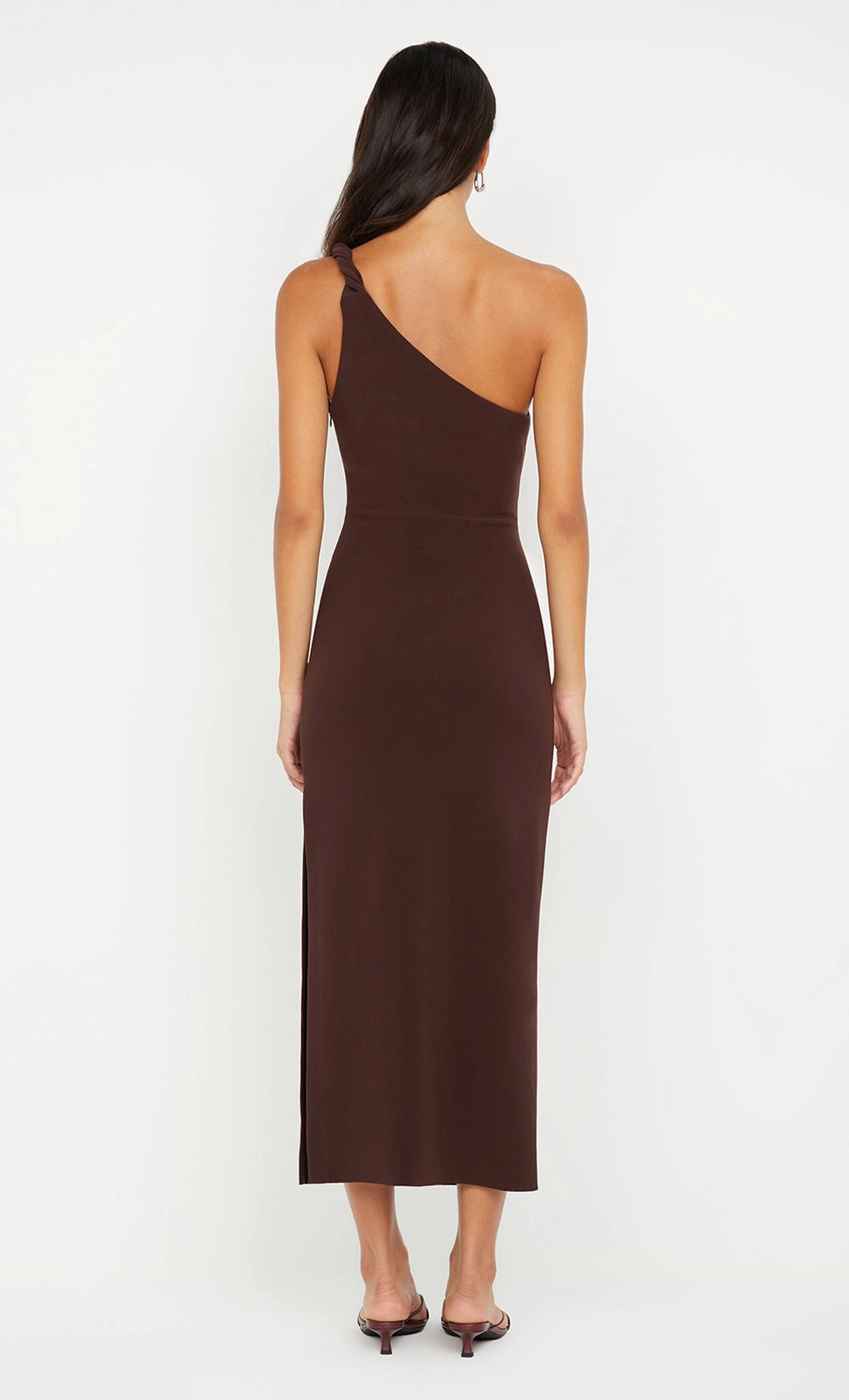 Chic Direction ARIVEN ASYM MIDI DRESS - DARK CHOCOLATE