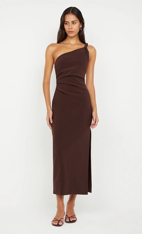 ARIVEN ASYM MIDI DRESS - DARK CHOCOLATE Versatile Look Smooth Layers