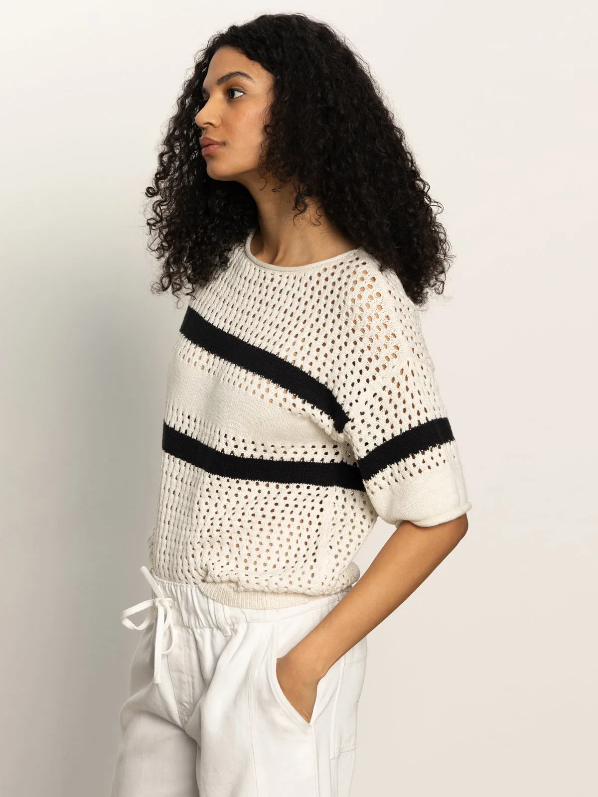 BreathableFabric Openwork Tee Black Chalk Stripe
