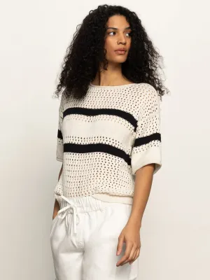 Essential Top Streetwear Style Openwork Tee Black Chalk Stripe