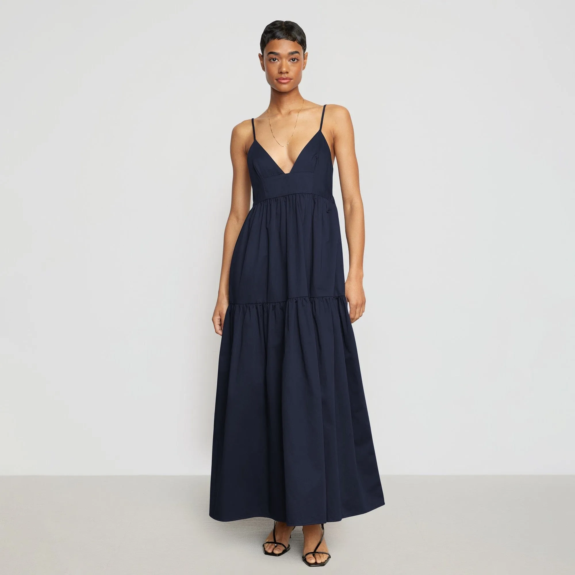 Easy Comfort Look Flexible Mood Orchid Sweetheart-Neck Tiered Cotton Maxi Dress