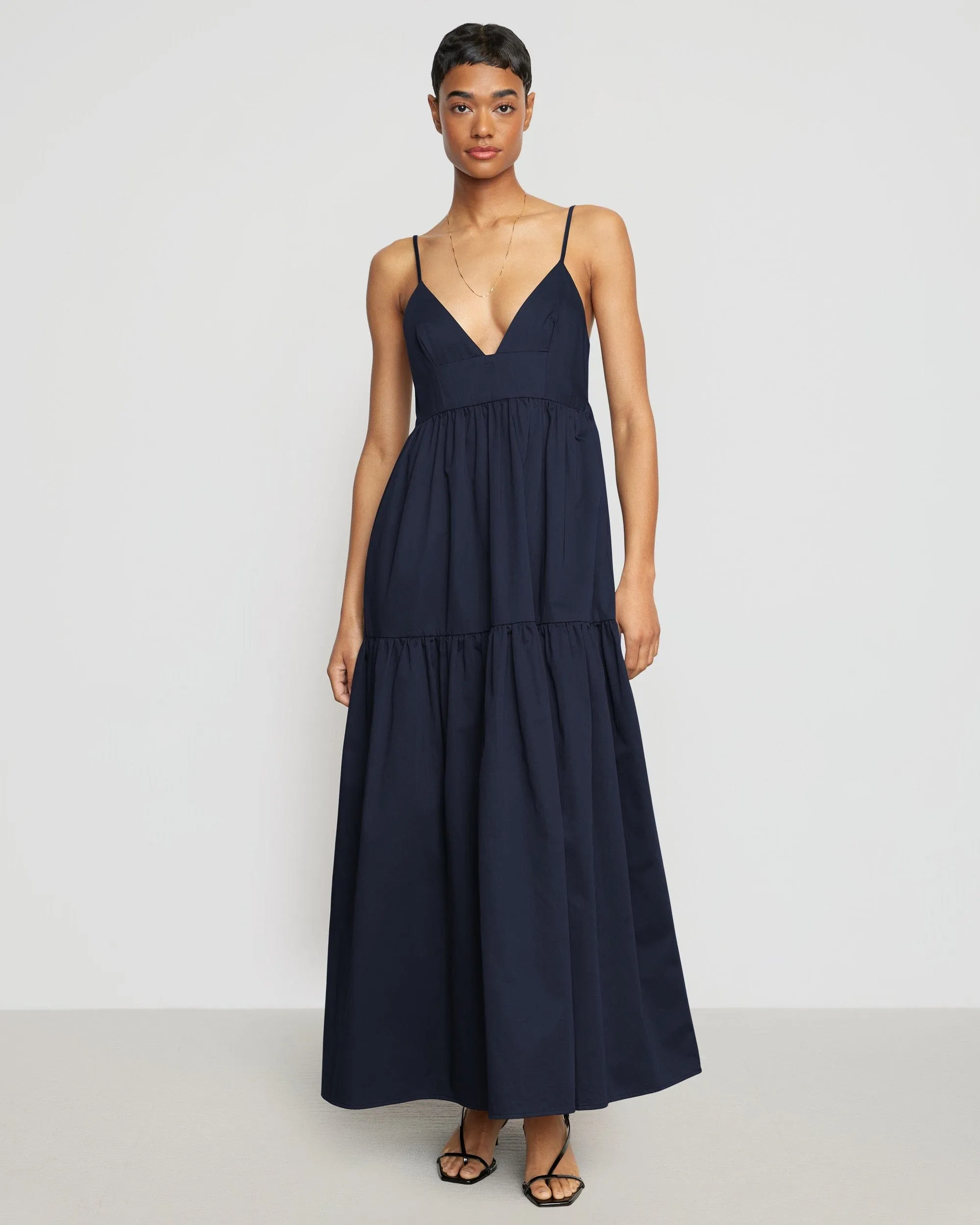Casual chic dress Orchid Sweetheart-Neck Tiered Cotton Maxi Dress