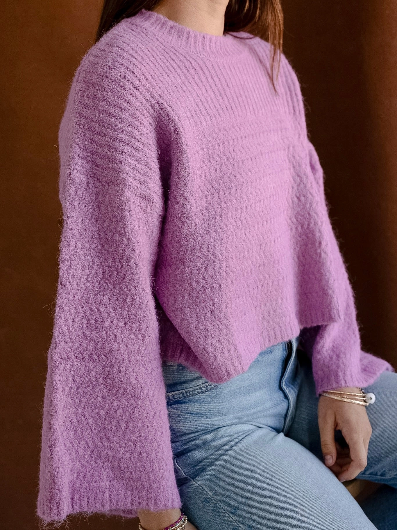 Orchid Dolman Sweater Anti Snag Fabric Drop Shoulder Cut
