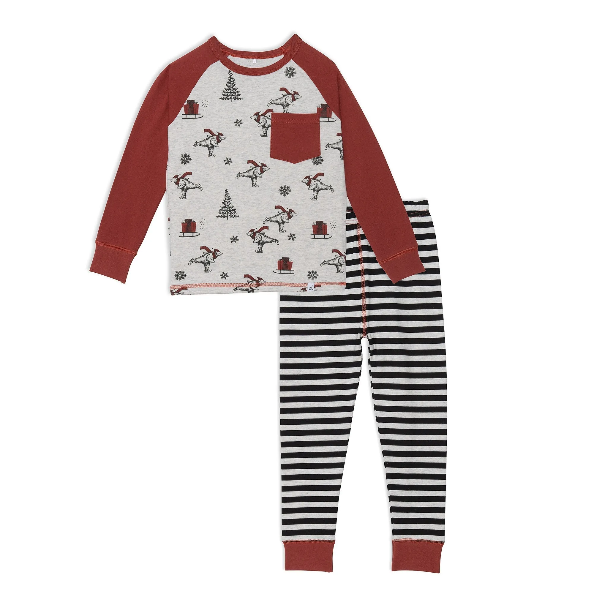 Organic Cotton Two Piece Printed Boys Pajama Set Skating Bears | DEUX PAR DEUX