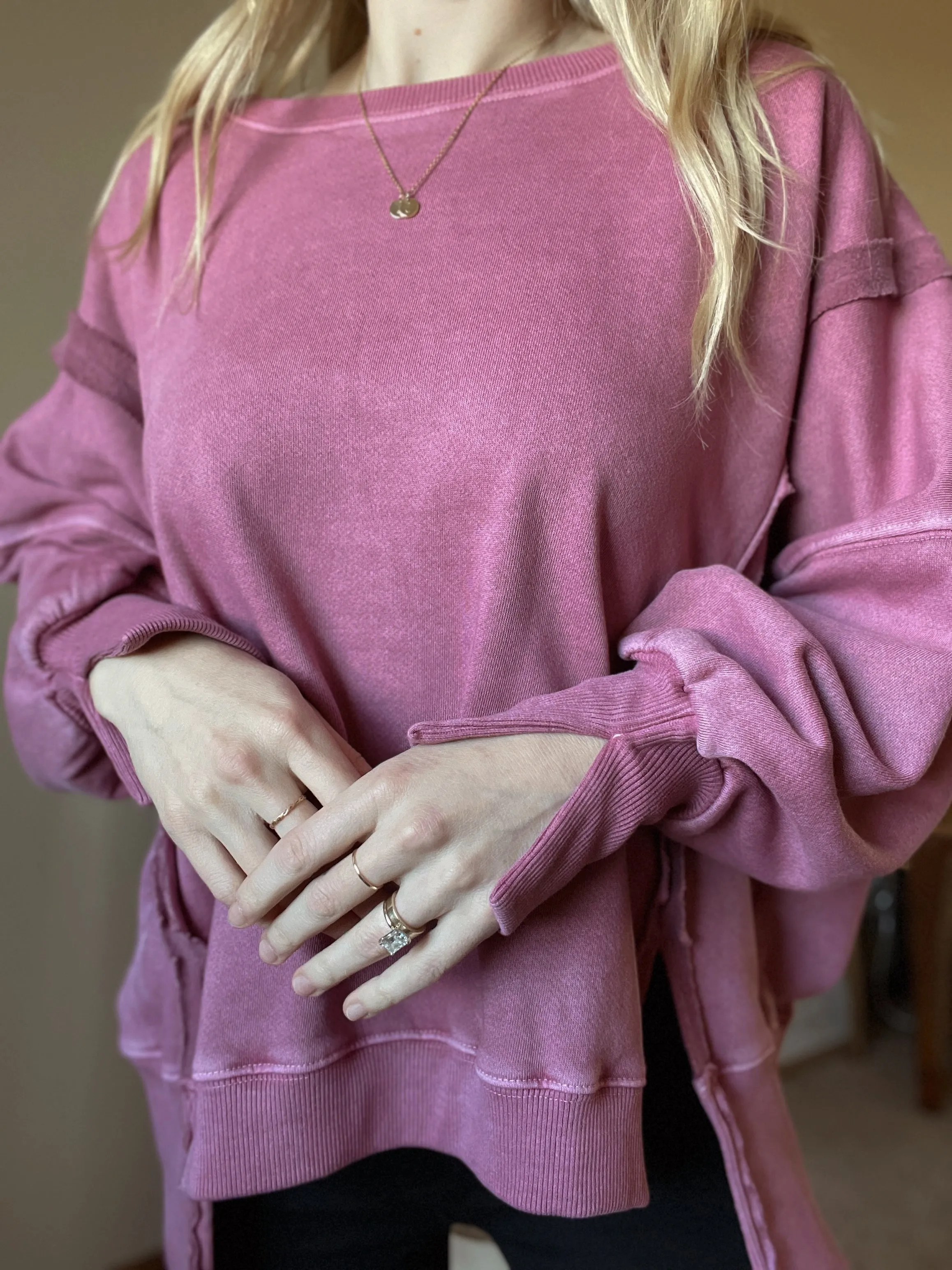 Organic Pigment Washed Rose Violet Sweatshirt