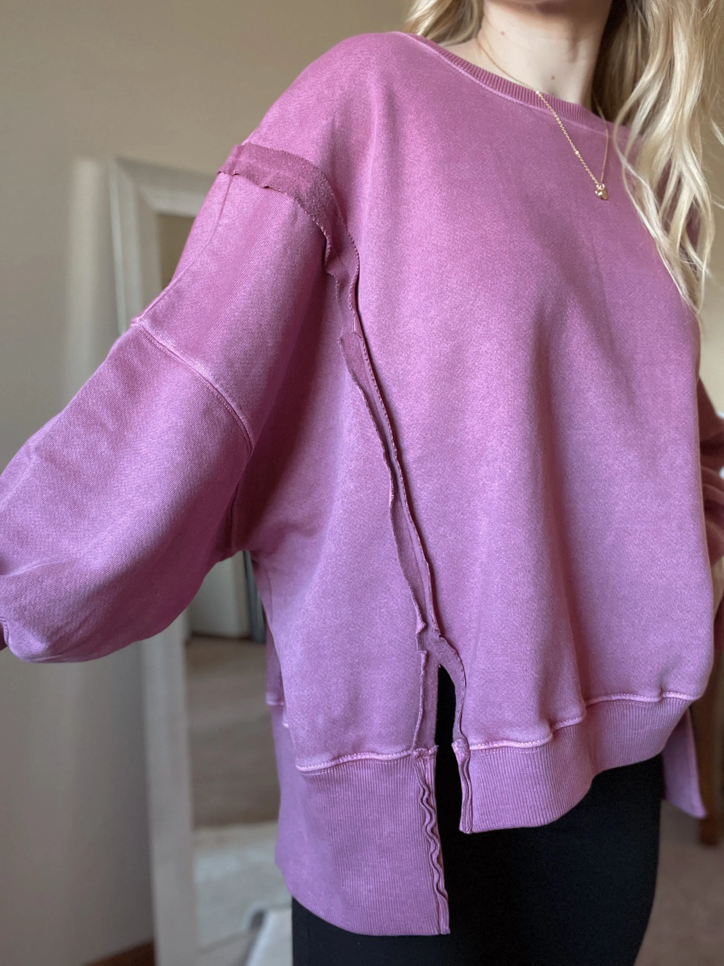 Organic Pigment Washed Rose Violet Sweatshirt