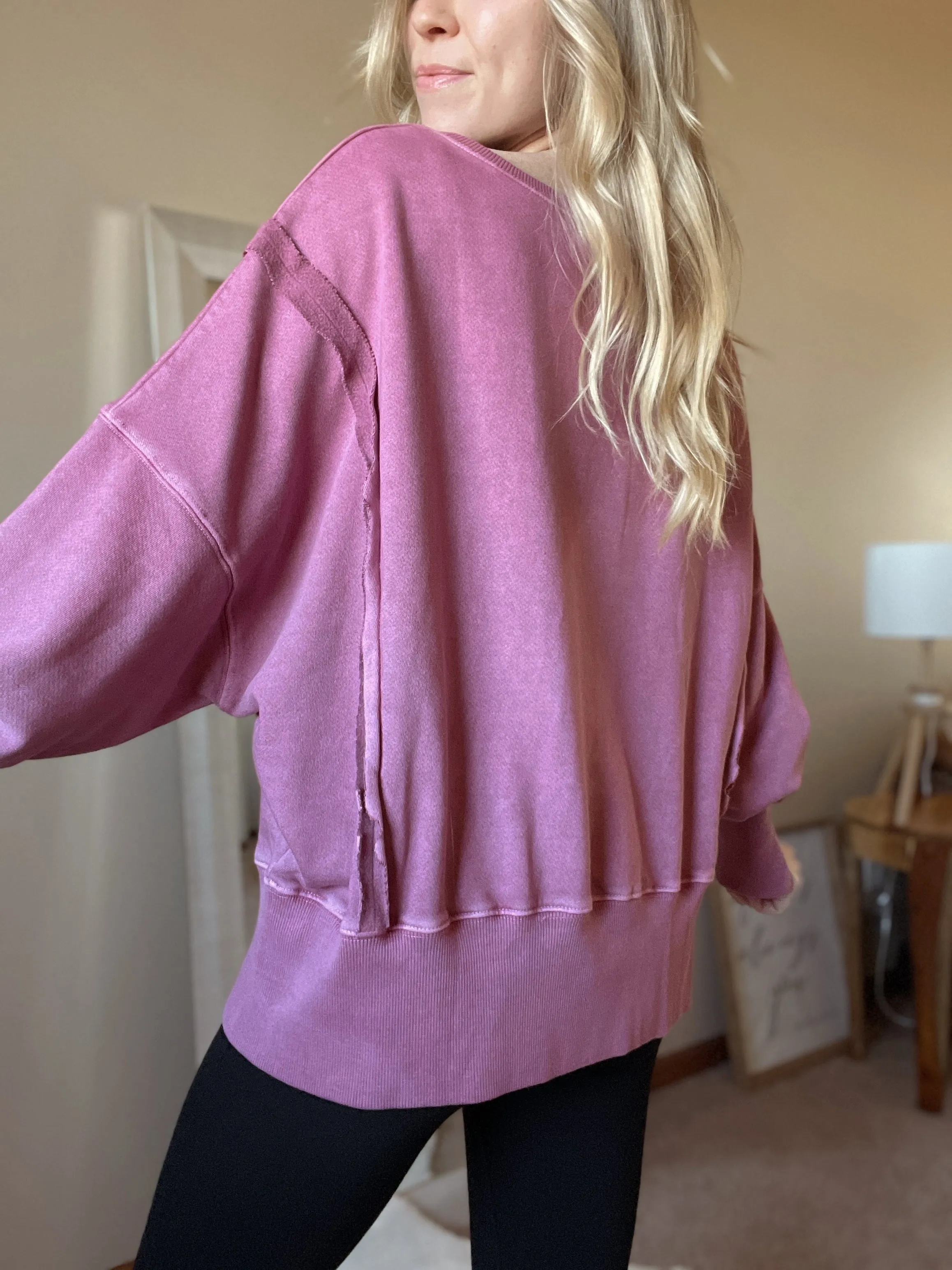 Organic Pigment Washed Rose Violet Sweatshirt