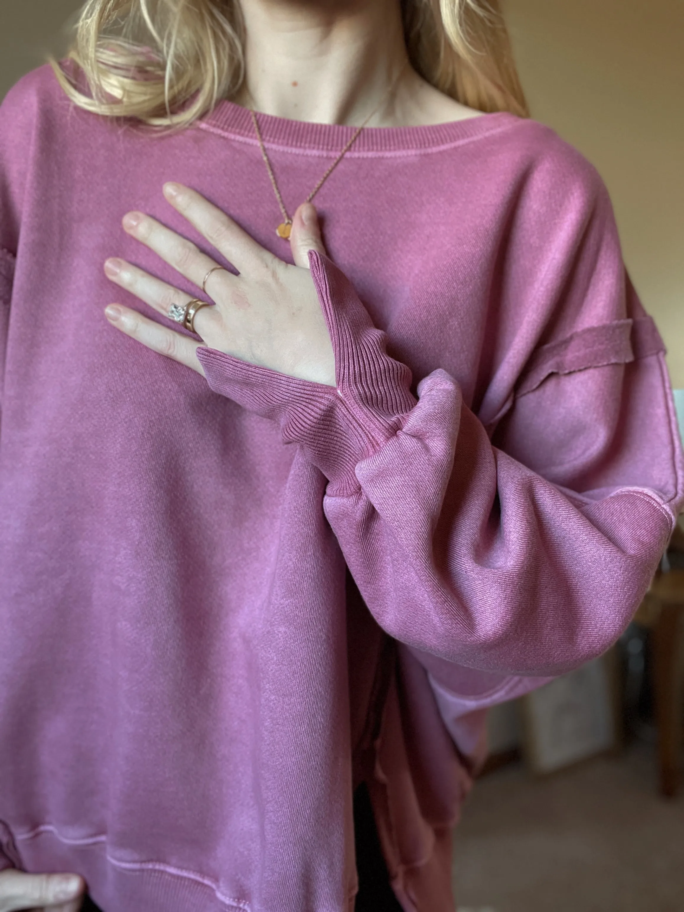 Organic Pigment Washed Rose Violet Sweatshirt