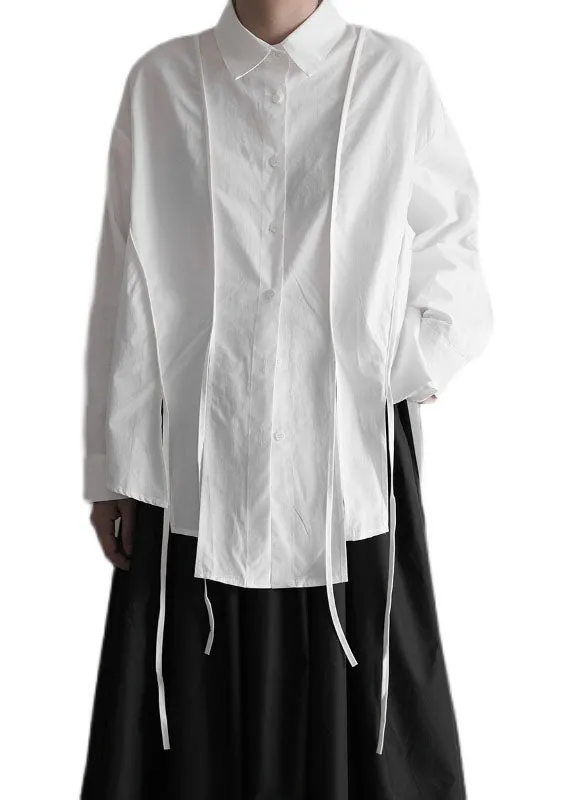 Organic White Peter Pan Collar Asymmetrical Design Cotton Shirts Spring LY1415