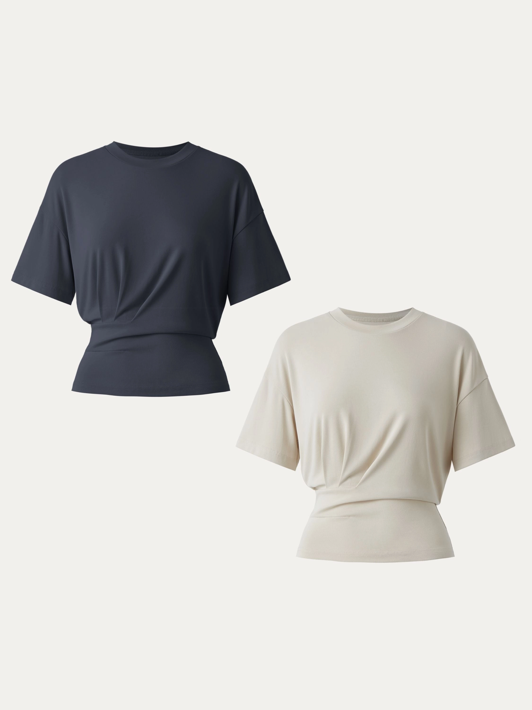 Flatlock Seams Durable Reinforced Elbows 2Pcs Set Sandwashed Crewneck Short Sleeve Tucked Tee