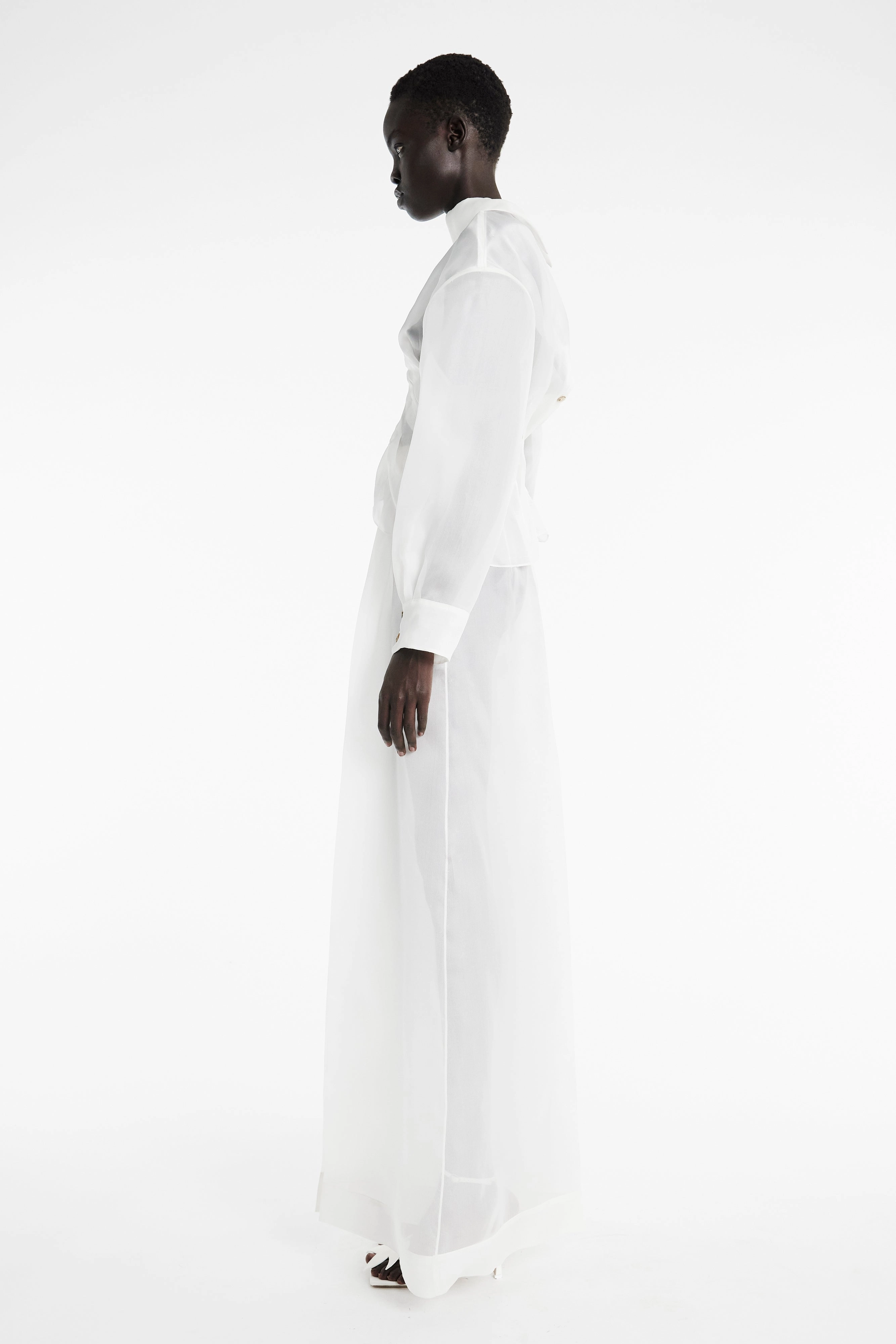 Organic Cotton Fiber SublimatedPrint Organza Twisted Shirt White