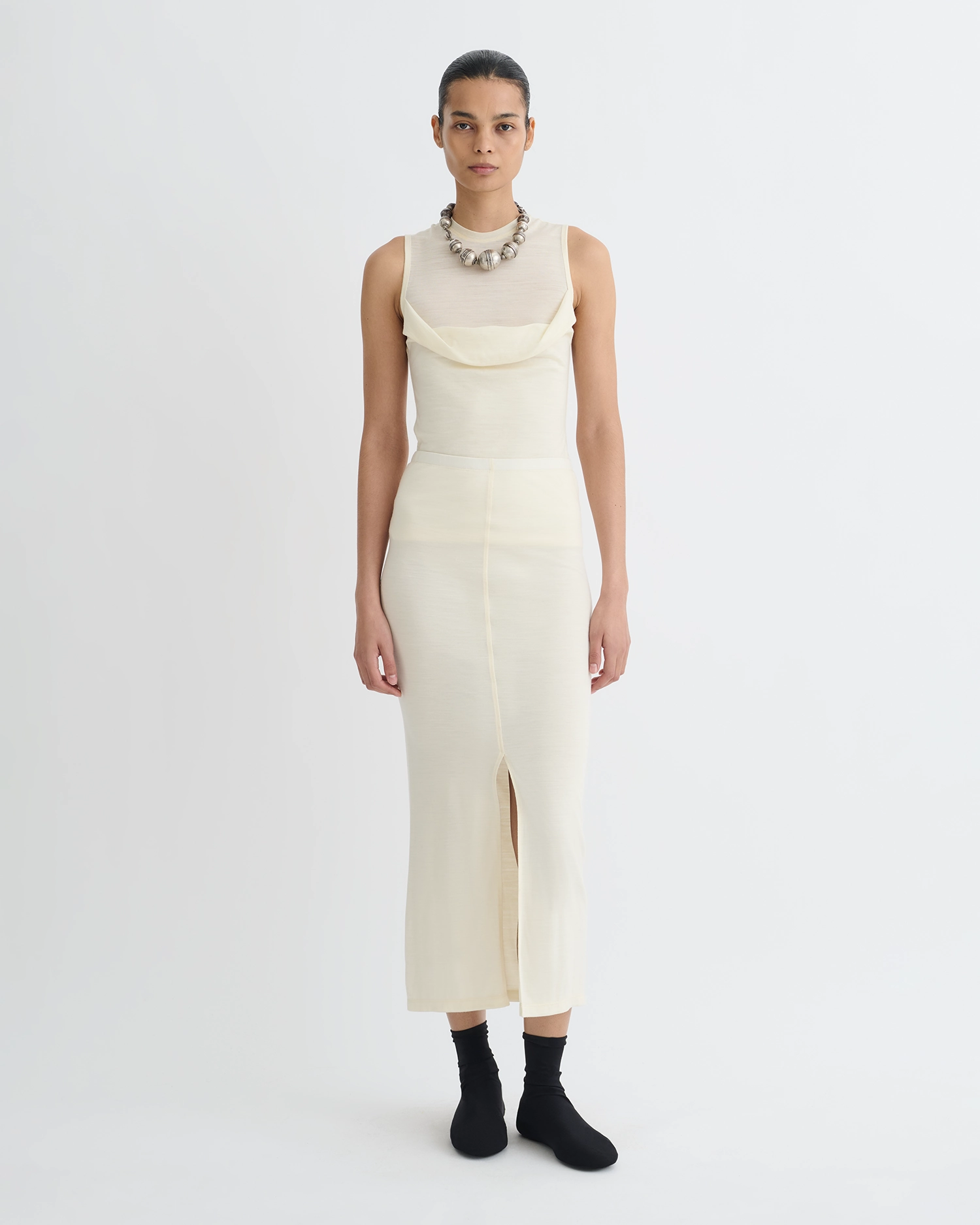 Durable Reinforced Elbow Patches Quick Release Fastener Orien - Draped Wool Jersey Top - Creme