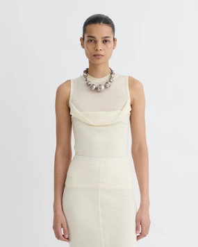 Friction Resistant Edges Orien - Draped Wool Jersey Top - Creme