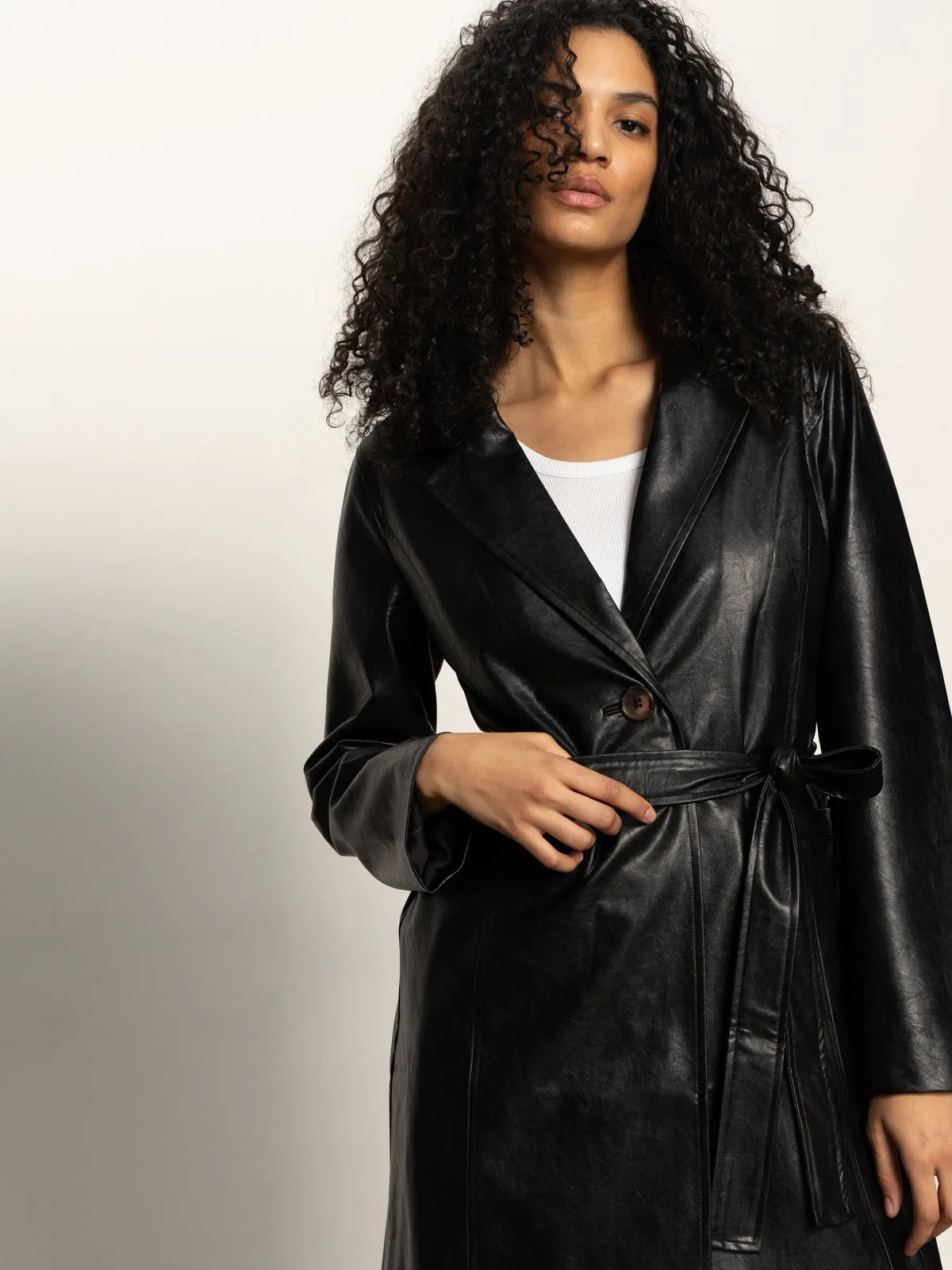 Vegan Leather Coat Black Timeless Design Weatherproof Gear