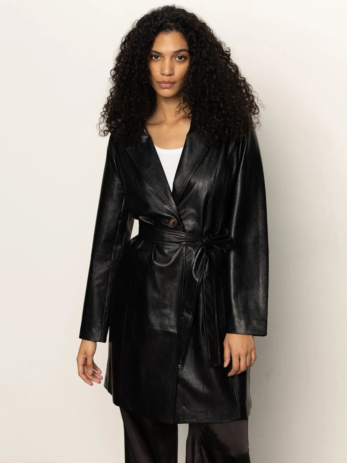 Vegan Leather Coat Black WaterproofSeams
