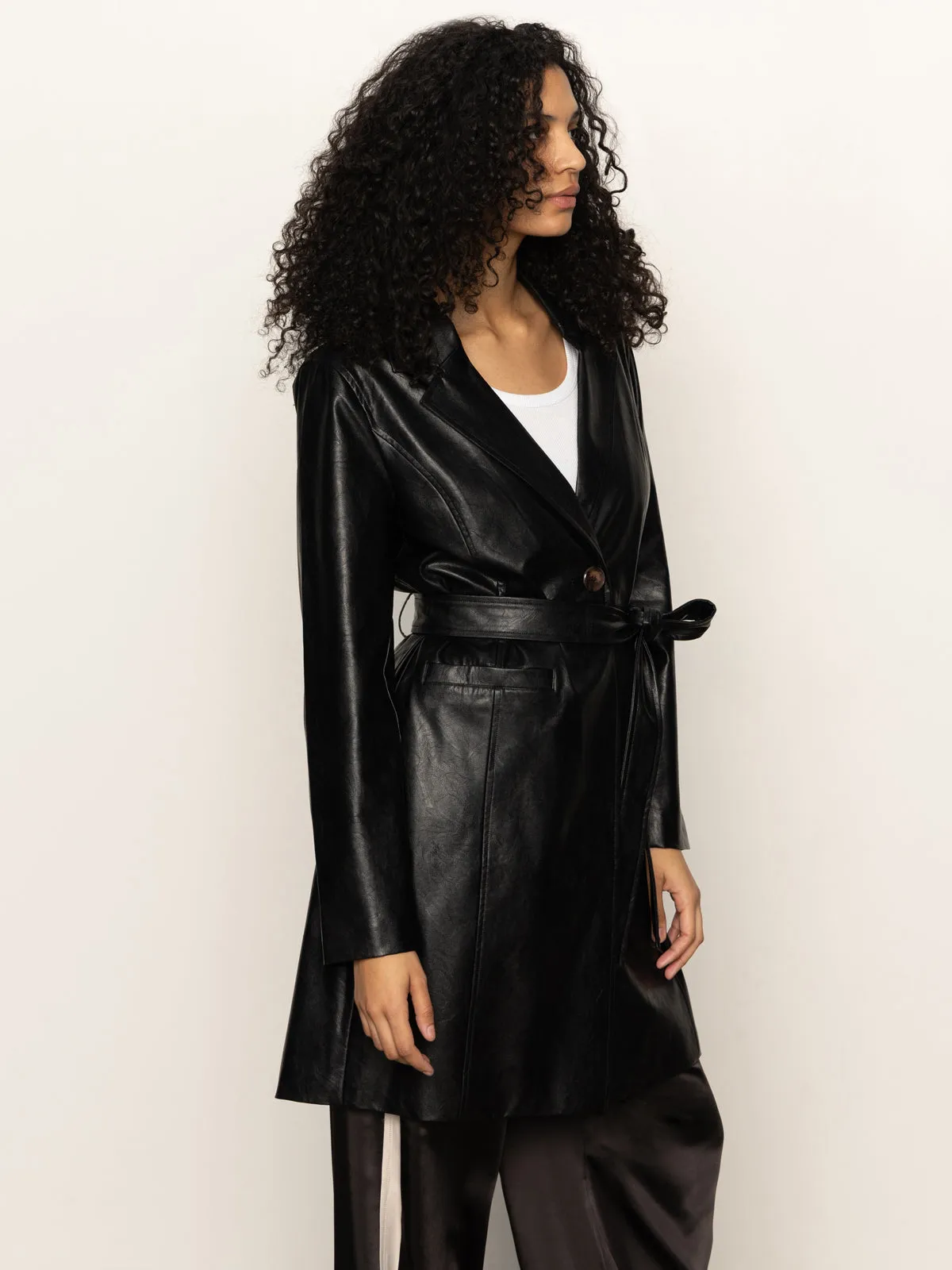 Camping Trip Vegan Leather Coat Black