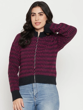 Soft & Cozy Madame Printed Dark Purple Sweater