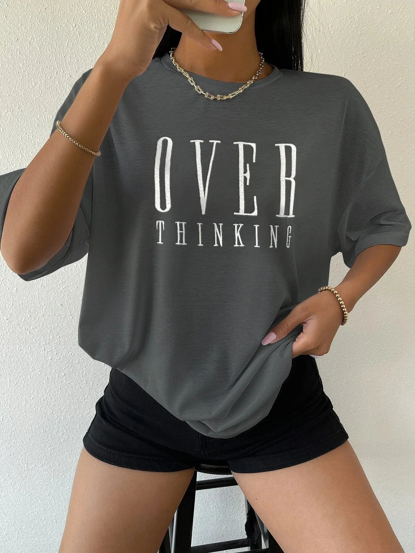 Over Thinking cute Cotton Short Sleeve oversized tee