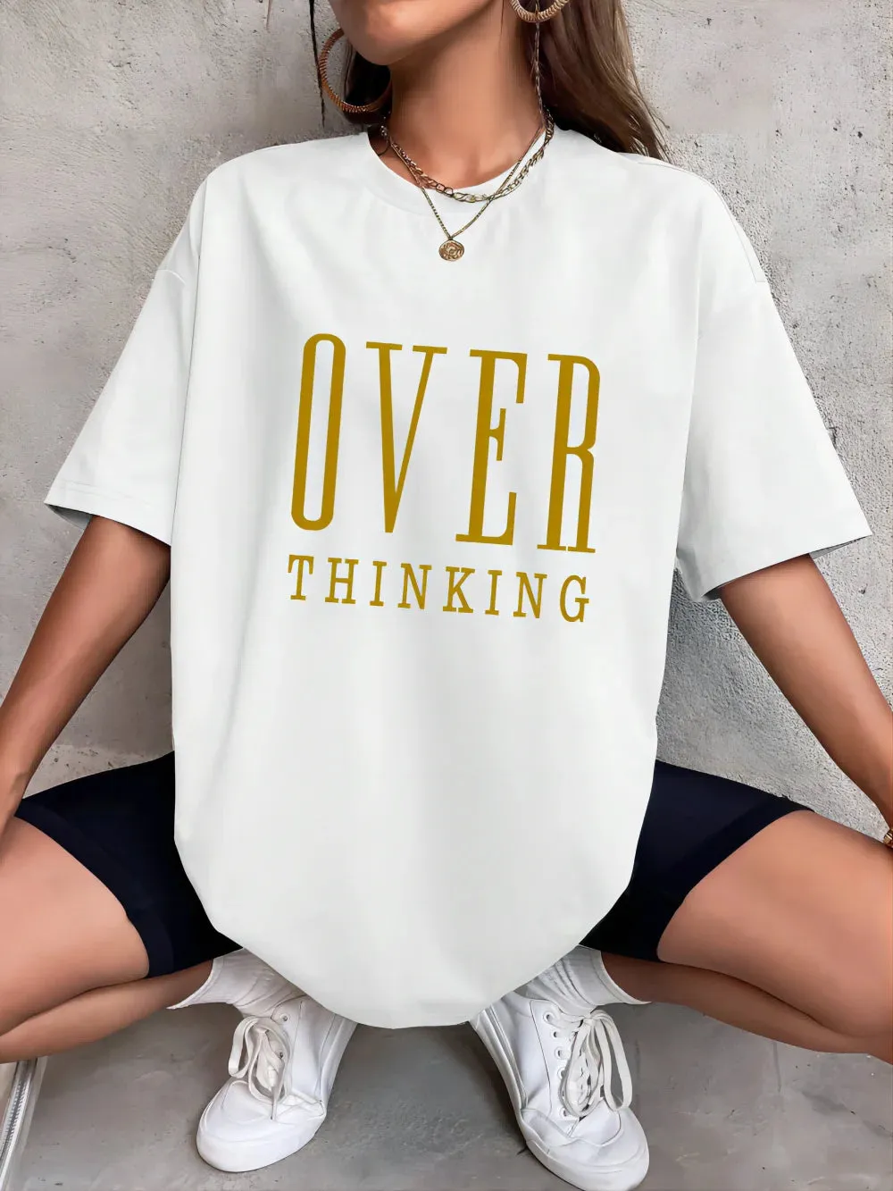 Over Thinking cute Cotton Short Sleeve oversized tee