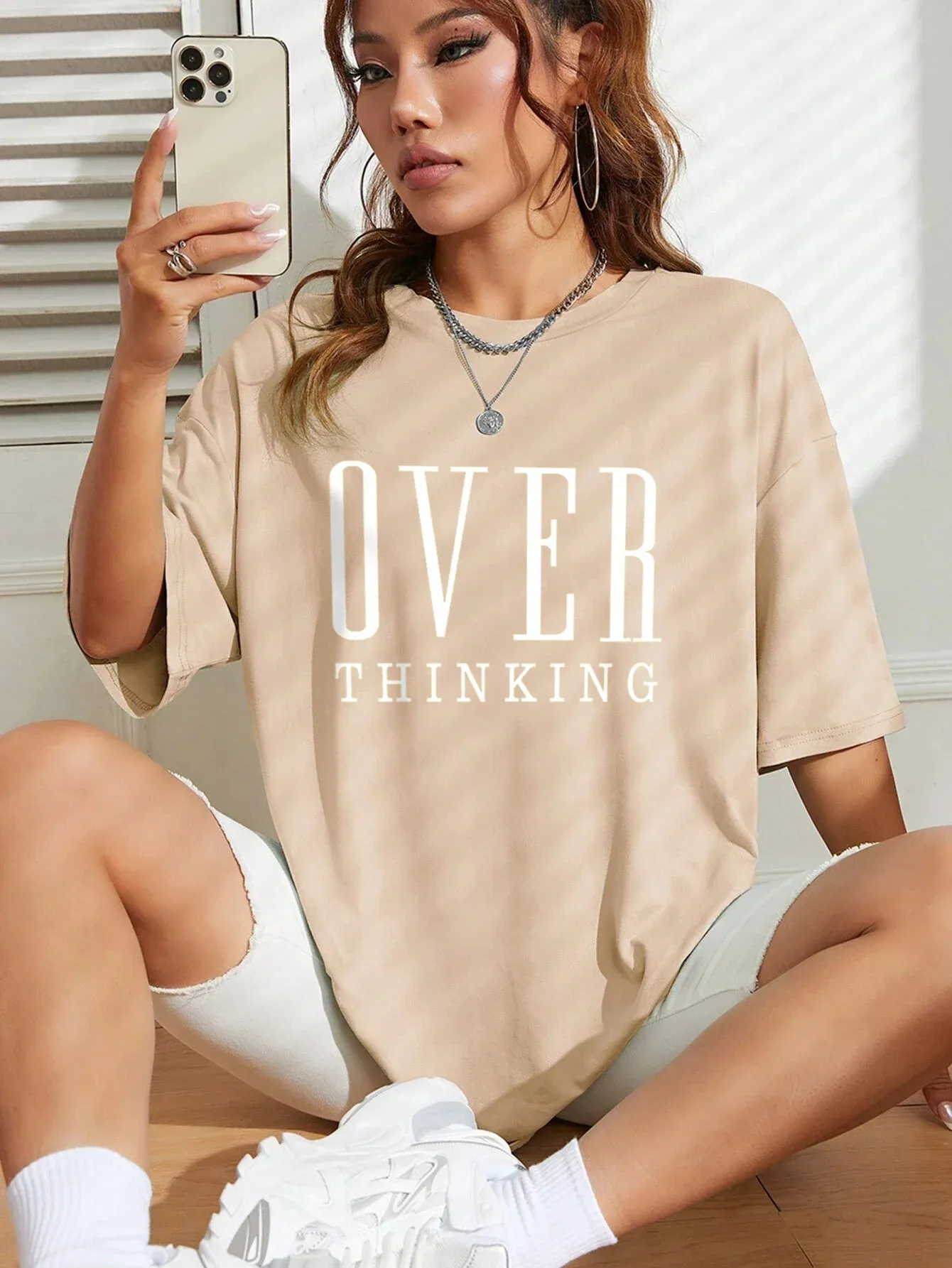 Over Thinking cute Cotton Short Sleeve oversized tee