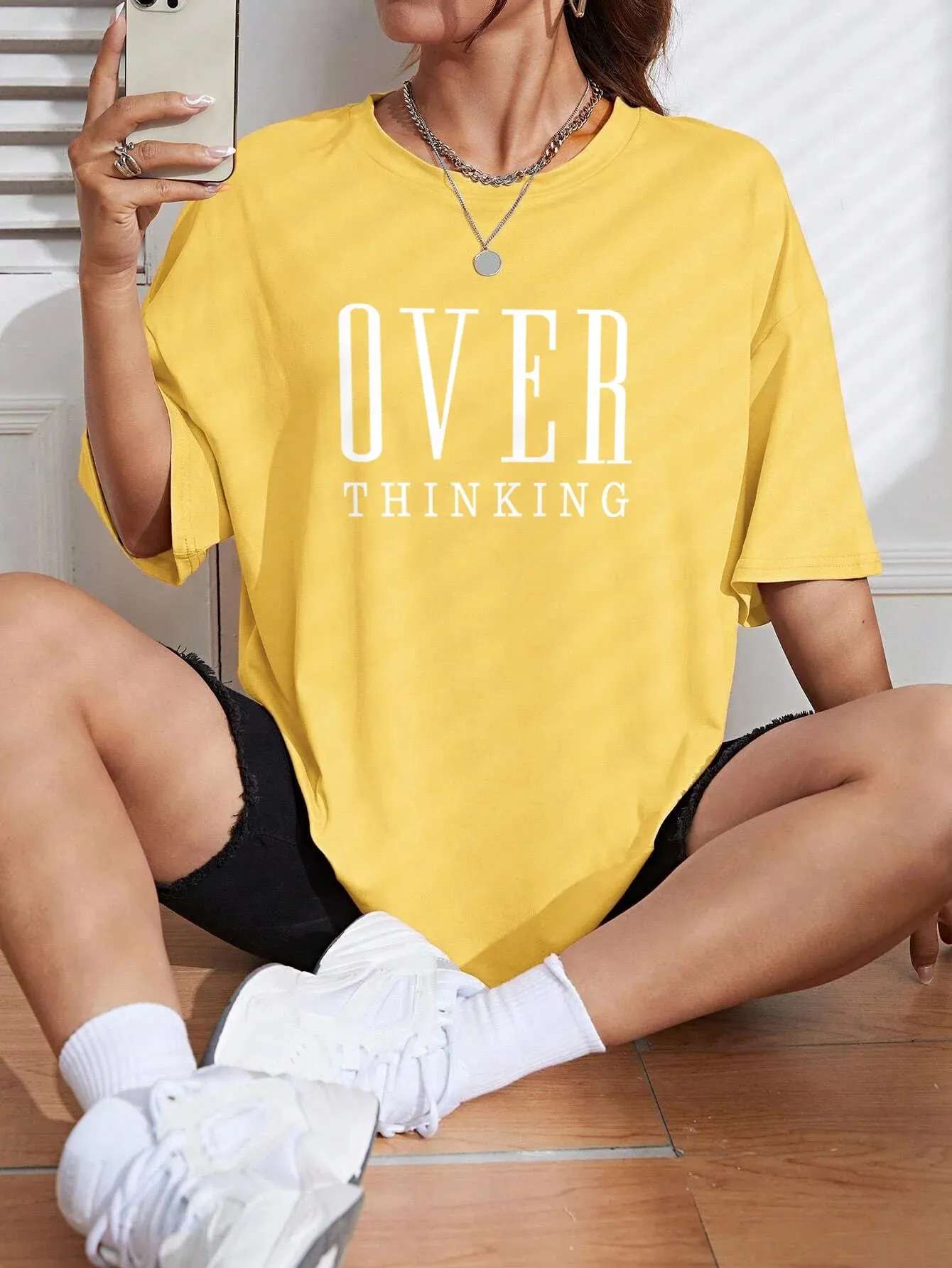 Over Thinking cute Cotton Short Sleeve oversized tee