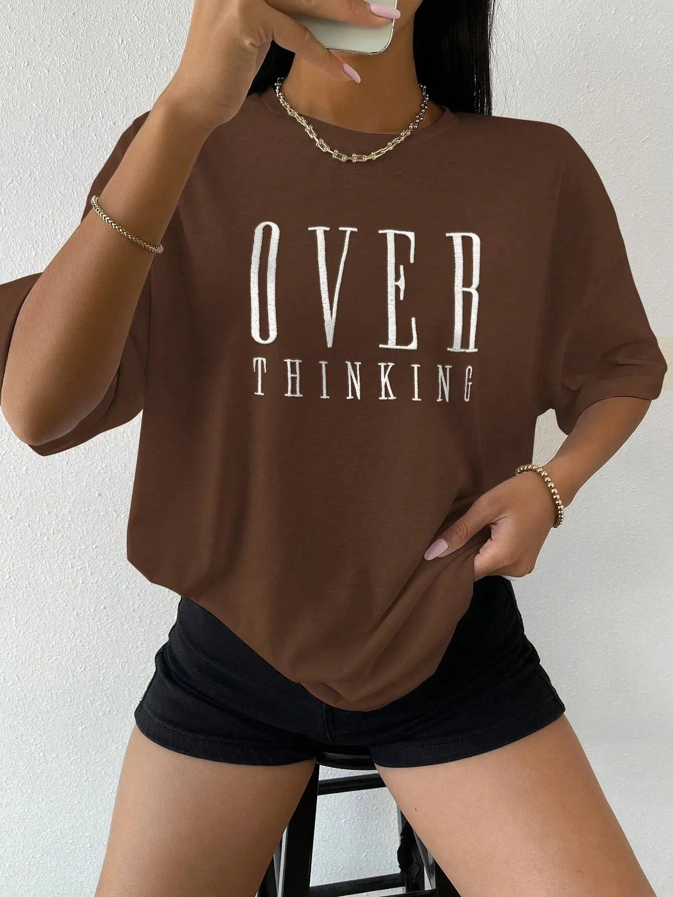 Over Thinking cute Cotton Short Sleeve oversized tee
