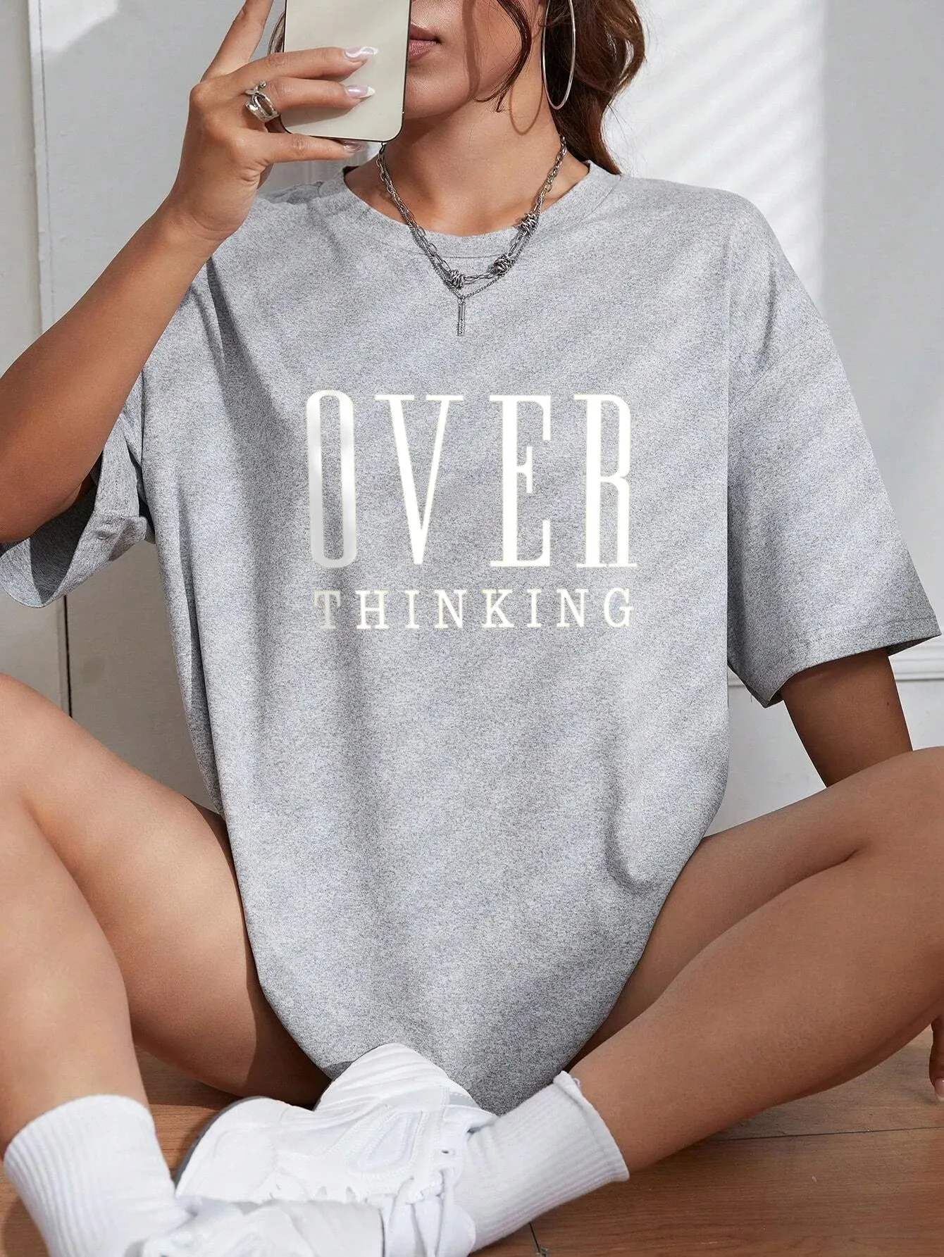 Over Thinking cute Cotton Short Sleeve oversized tee