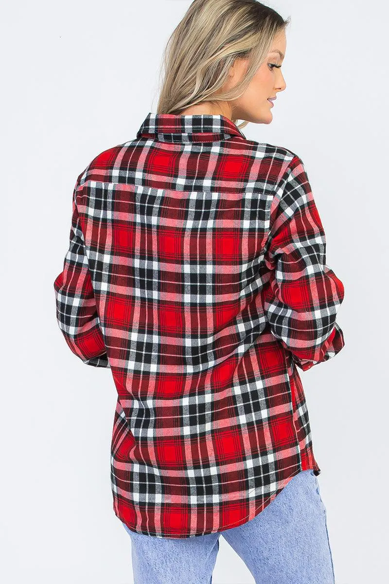Oversize Red Boyfriend Plaid Checkered Flannel