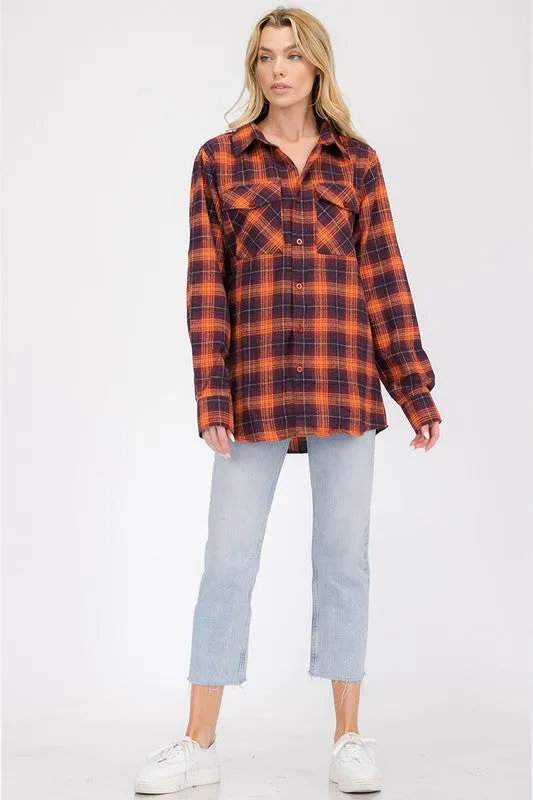 Oversized Checker Plaid Flannel Long Sleeve
