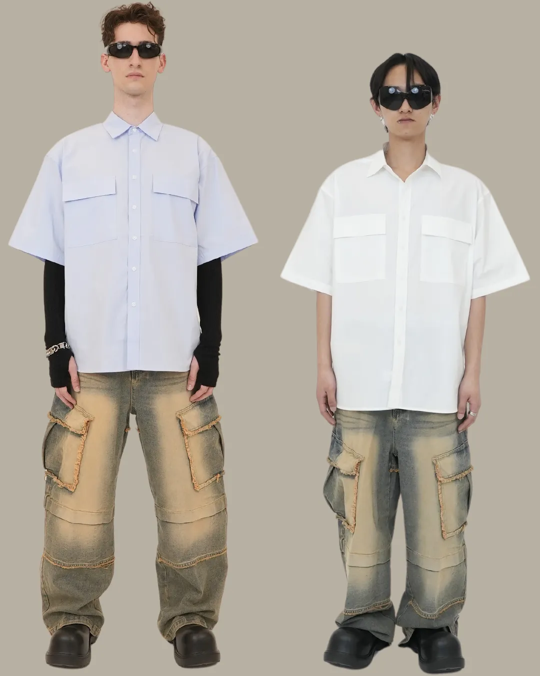 Oversized Pocket Shirts-BLUE