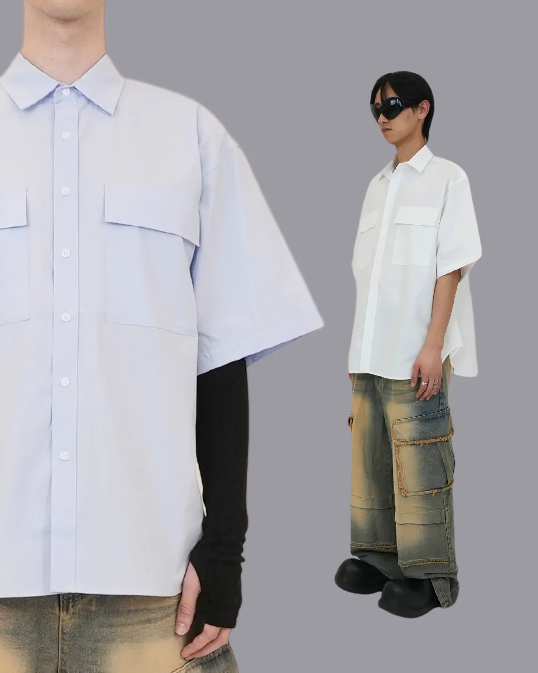 Oversized Pocket Shirts-BLUE