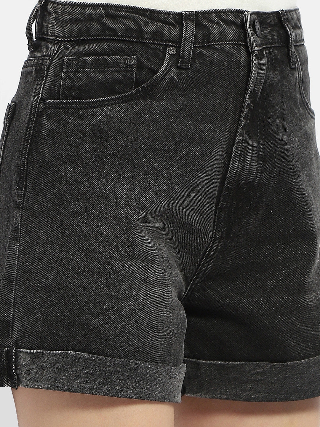 Ventilated Panels Hidden pockets Madame Washed Charcoal Black Denim Shorts