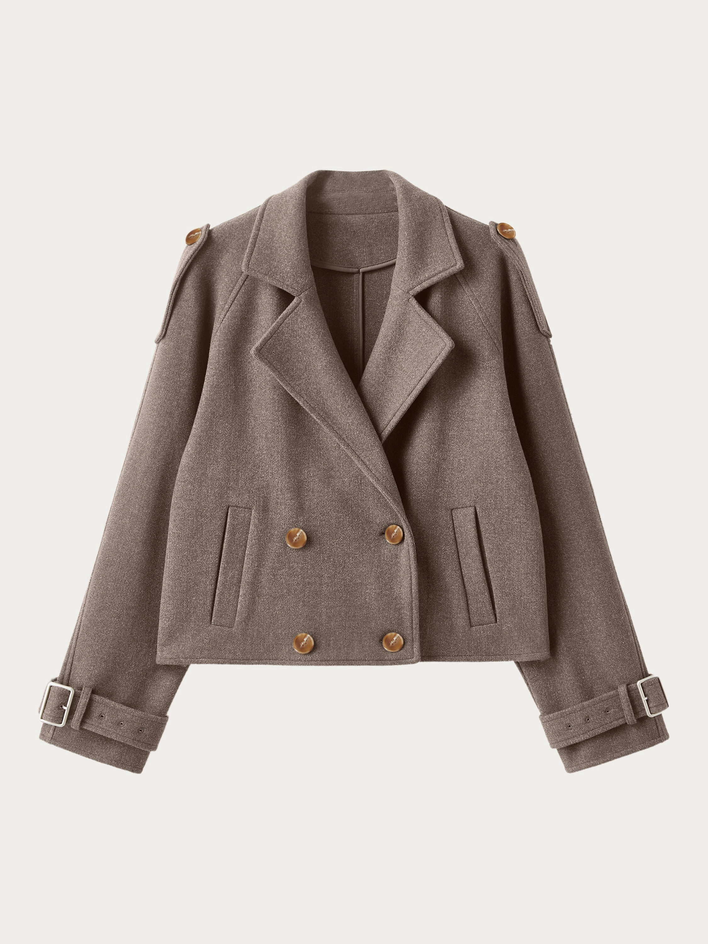 Anti Static Fabric Felt Texture Double Breasted Short Coat
