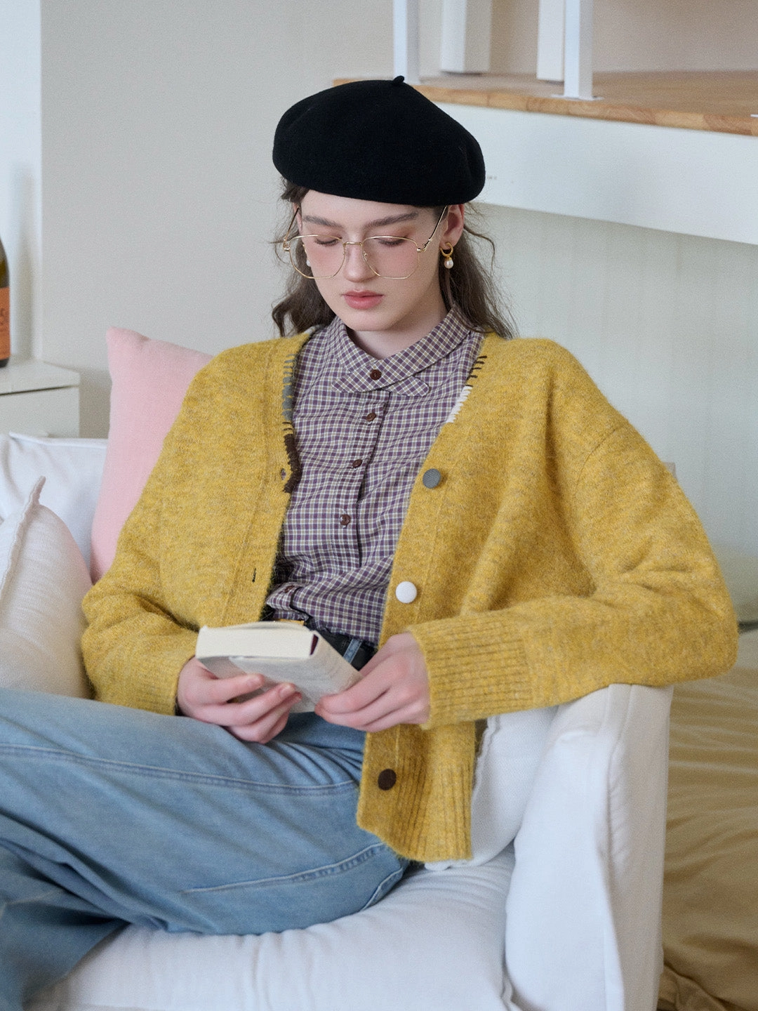 Makenzie V-Neck Wool Cardigan Reinforced Hem Reinforced Hemline