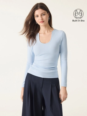 WrinkleFree Weave Light Warm Curved V-Neck Long Sleeve Brami Top