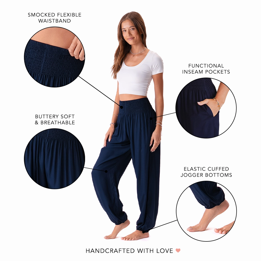 Snug Waist Oxford Harem Pants